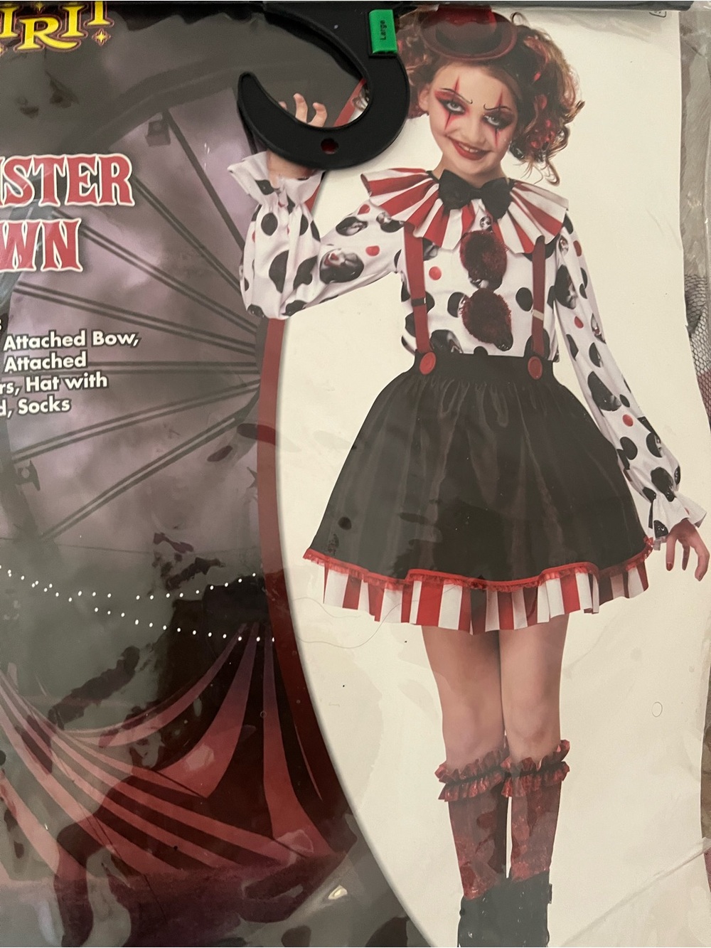 Creepy Clown Kids Costume - Black, White & Red